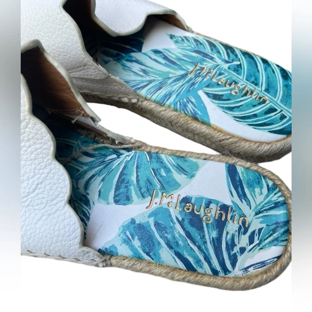J. Mclaughlin Pebbled Leather Aires Slides Tropical Espadrille Sandals Shoes 7M